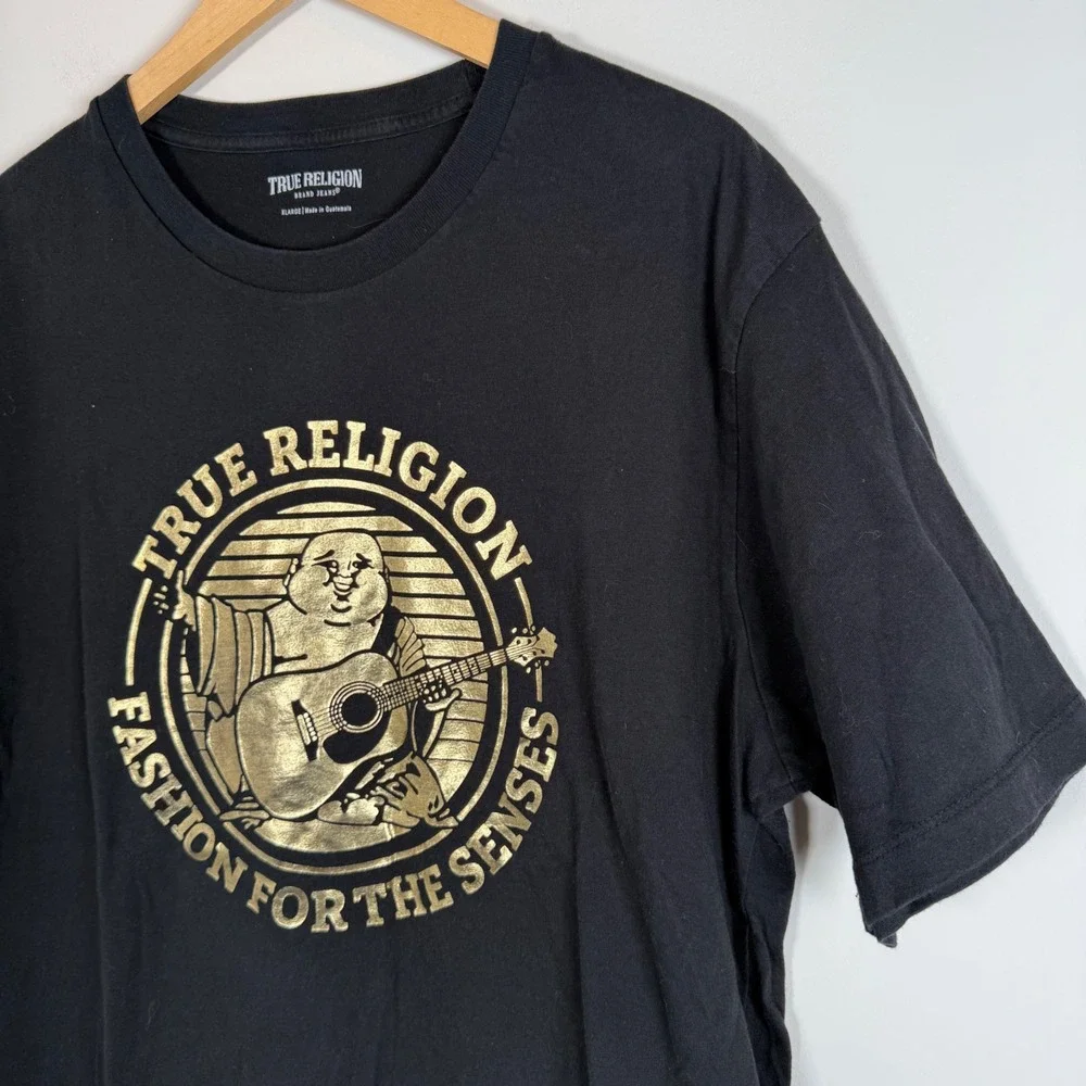 True Religion‎ Men's Buddha Guitar Graphic T Shirt Tee Top XL 100% Cotton LOGO